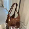Bolso Retro Europeo con Borlas de Moda Versátil Tendencia Bolso de Hombro Único Casual para Viajes Diarios Bolso Cruzado de Gamuza