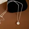 Collar con colgante redondo de circón con incrustaciones de diamantes y encaje, cadena para la clavícula minimalista, joyería de nicho de alta gama para mujer, los más vendidos en Corea y Japón