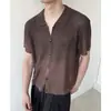 Camiseta de Punto Vintage con Degradado Estilo Old Money para Hombre, Chaqueta Cardigan Retro Americana Perezosa con Cuello Polo Calado