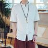 Camisa de manga corta de lino y algodón con cuello empalmado estilo chino de verano para hombre, talla grande, vintage, con hebilla bordada, manga media