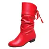 Botas de Caballero Estudiante Talla Extra Grande Otoño e Invierno Suministro Transfronterizo Tacón Bajo Punta Redonda Cierre Trasero con Cordones Botas Cálidas de Media Pantorrilla para Mujer
