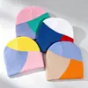 Gorro de Punto Acrílico Jacquard de Bloques de Color Casual Estilo Coreano, Versátil para Exteriores y Ropa Urbana, Gorro de Moda Trendy para Otoño e Invierno