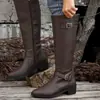 Botas de mujer de talla grande con tacón cuadrado y punta, estilo locomotive, comercio exterior, nuevo otoño e invierno 2024, caña alta pero que deja la rodilla al descubierto, botas temu