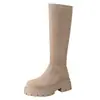 Botas de suela gruesa, corte ajustado, nuevos estilos otoño/invierno, botas altas que realzan la altura, botas elásticas de tacón medio, botas altas hasta la rodilla para mujer