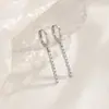 Pendientes Largos de Tira Full Diamond Brillantes Verano 2026 Nuevo Estilo Geométricos Largos de Circonita