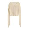 Cardigan fino de malha externa para outono, proteção solar feminina, manga comprida, curto, abotoamento simples, gola redonda, suéter slim para emagrecimento