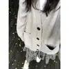 Suéter cárdigan chaqueta de punto suelto de longitud media estilo casual retro japonés nuevo con cuello en V para mujer, primavera y otoño, gris claro
