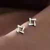 Pendientes de Plata Shenzhen s925 para Mujer Estilo Coreano Simples Pequeños Frescos Geométricos Triángulo Cuadrado Hueco Pendientes Nicho Femenino