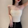 Camisola corta de seda de hielo para mujer, diseño de verano, con tirantes cruzados y almohadillas en el pecho, sin tirantes.