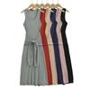 Vestido feminino estilo europeu e americano, cor sólida, sem mangas, colete longo, verão 2024, Spice Girl, falso, 2 cintura, renda