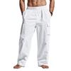 Venta Caliente Transfronteriza Ropa de Trabajo Transpirable Delgada de Lino para Hombre de América Cuatro Estaciones Bolsillos Múltiples Holgados Casual Modernos Pantalones de Pierna Ancha