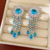 Pendientes Largos de Mariposa con Circonita Azul Vintage, Pendientes de Lujo Ligero de Alta Gama, Exquisito Juego de Joyería