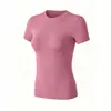 Top de yoga justo com gola redonda e manga curta para mulheres, camiseta curta de fitness justa e elástica, respirável, para corrida ao ar livre, Pilates