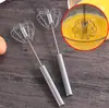 Batidor de Huevos Manual de Acero Inoxidable, Batidor de Huevos Semiautomático de Acero Inoxidable, Palillo para Batir Crema de Huevo