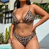 Bikini Europeo y Americano Tallas Grandes Nuevo Estampado de Leopardo Tirantes Finos Push-up Borde Sexy Ropa de Baño para Vacaciones en la Playa Fuente Mayorista
