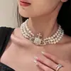 Collar de Emperatriz Viuda Perlas Bolas Saturno Tres Capas Trabajo Pesado Gargantilla Clavícula Collares de Diamantes Brillantes Collar Dulce Versátil