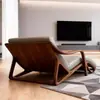 Nova Chaise Longue Estilo Chinês Noz Preta Norte-Americana Estilo Ming Couro Genuíno com Estética Estilo Song, Reclinável de Luxo Leve para Sala de Estar Pousada