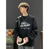 Camiseta de Manga Larga con Cordón Estilo Hong Kong Letra Pareja Primavera y Otoño Nuevo Camiseta Básica para Hombre Top Elegante Ropa Exterior Sudadera de Otoño