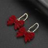 Aretes de Moño Rojo Súper Lindos Reunión Anual de Navidad Nicho Elegante Princesa Lujo Celebridad Aretes Franceses para Cena
