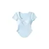 Camiseta de Verano Estilo Puro Deseo con Cintura Delgada y Cuello en U para Mujer, Dobladillo Curvo, Top Ajustado de Manga Corta, Camiseta Base Corta