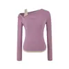 Camiseta Genuina de Dos Piezas Off-the-Shoulder de Manga Larga para Mujer, Capa Interior de Otoño, Corte Ajustado, Diseño que Favorece la Figura, Puro Deseo, Top Sexy de Capa Base