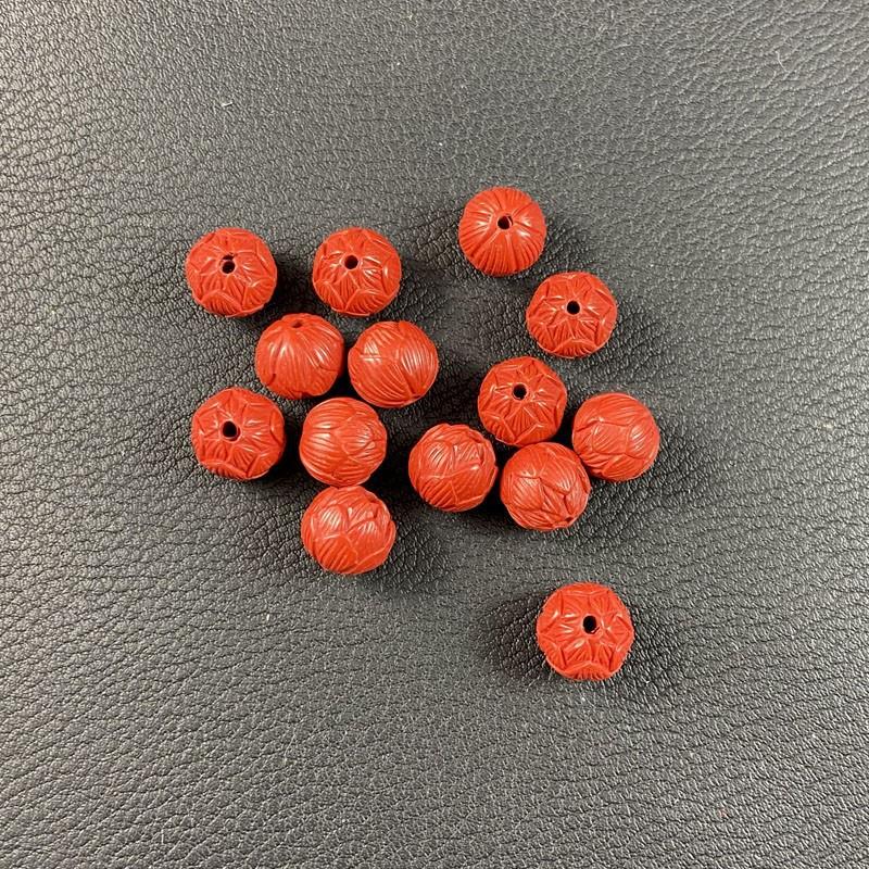 天然高含量朱砂莲花珠配件吊坠珠红朱砂手链项链饰品挂件配珠