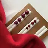 Pendientes de botón de plata de ley S925 Tiqi, exquisitos, elegantes, de cinabrio, para mujer, retro, de alta calidad, arena dorada púrpura, joyería para orejas de Año Nuevo, otoño e invierno