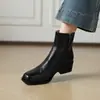 Botines cortos de cuero genuino retro británico, versátiles para otoño e invierno, punta cuadrada, tacón grueso para mujer, comercio exterior transfronterizo, botas Martin negras y marrones