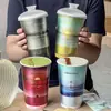 Celebridade da Internet Estilo Chinês Cartão Prata Xícara de Chá Descartável Copo de Chá de Leite Copo de Papel com Tampa 500ml Copo para Bebida Quente Venda por Atacado Comercial