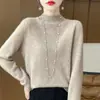 Suéter de punto grueso para mujer, cuello alto medio, ajuste ceñido, estilo vintage, 100% lana, de primera línea, para cruzar fronteras, para el otoño y el invierno.