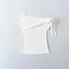 25 Nuevos Diseños de Camisetas Sexy para Chicas con Múltiples Formas de Usar Hombro Descubierto con Tirantes Sexy Hombro Inclinado Americano Tops Cortos Ajustados para Mujer
