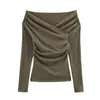 Fabricantes Mayoristas de Ropa para Mujer Transfronteriza 2025 Nuevo Estilo Europeo y Americano Moda Sexy Chica Atractiva Color Sólido Tops con Cuello de Doble Plisado