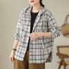 Camisa de Cuadros de Tiro Real para Mujer 2025 Nueva Moda Estilo Coreano Suelta Casual Diseño Cepillado Chaqueta con Capucha