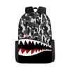 Mochila de estudante de tubarão de correspondência de cores de camuflagem transfronteiriça Impressão digital de grande capacidade Cartoon Anime Mochila Mochila