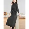 Vestido de Lana de Alta Gama Otoño/Invierno para Mujer de Longitud Media Elegante Cuello Alto Cintura Ceñida Base de Punto Suéter Vestido por Encima de la Rodilla