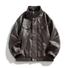Chaqueta retro americana transfronteriza de piel sintética PU, cuello alto para hombre, corte holgado, moderna, gruesa, talla grande, prenda de abrigo para otoño/invierno