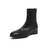 Botines de moda de punta cuadrada adelgazantes con forro de felpa, tacón grueso de 3.5 cm, cremallera trasera, botines cortos casuales de tacón bajo, versátiles y cómodos
