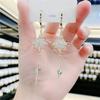 Pendientes de flor de cristal con aguja de plata S925, borla larga, moda de celebridades de Internet, adecuados para caras redondas, pendientes femeninos, joyería al por mayor