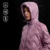 Chaqueta ligera de plumón con estampado de logo para mujer, invierno exterior, con capucha, parte superior desmontable, retiene el calor, adelgazante, chaqueta cálida, personalizada