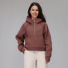 Moletom Quente de Veludo Outono e Inverno com Capuz e Meio Zíper Solto para Uso Externo Espessado Esportivo Fitness Casual Jaqueta de Yoga para Mulheres