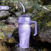 Taza para Coche con Asa de Gran Capacidad, Taza Térmica de Acero Inoxidable de Aspecto Elegante y Almacenamiento en Frío para Coche con Popote, Taza Doble Portátil para Beber
