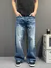 Estilo Retro Americano Lujo Ligero Jeans de Mezclilla Lavada Azul para Hombre Rectos Ajustados Pantalones Largos Ligeramente Acampanados Pantalones Largos de Vaca Azules para Hombre