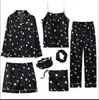 Pijama Delgado Estilo Ins Transfronterizo de Comercio Exterior para Mujer, Conjunto de Siete Piezas para Primavera y Otoño, Ropa de Casa con Patrón de Grulla, Pijama Delgado para Todas las Estaciones