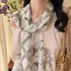 Chica de Primavera~ Bufanda Larga Fina de Seda con Estampado de Cuadros Florales para Mujer, Moderna y Elegante, Cinta de Lazo para Cuello de Alta Gama, Versátil Diadema
