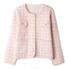 Estilo Chanel Tweed Francés 2025 Principios de Primavera Nuevo Suave y Dulce Rosa Conjunto de Dos Piezas Cardigan Francés Falda Línea A