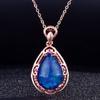 Zhenrong ebay AliExpress Gota de Água Pera Forma Opala Pingente Europeu e Americano Luxo Azul Perot Ouro Rosa Colar Mulheres