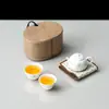 Conjunto de chá portátil Qingzhu para uma panela e duas xícaras para viagem ao ar livre, copo rápido para acampamento de carro, estojo de couro de alta qualidade, conjunto de chá para viagem de negócios