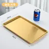 Placa Cuadrada de Acero Inoxidable 304 Transfronteriza Restaurante de Barbacoa Estilo Coreano Placa Dorada para Barbacoa Placa para Snacks Placa Multifuncional Comercial