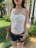 Diseño halter de dos formas con top de tirantes con diseño de flor tridimensional para mujer, verano, francés, con cordón ajustable, con almohadilla para el pecho, top tubo, chaleco