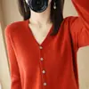 Cárdigan Ropa de Otoño Estilo Coreano Suéter de Cuello en V Camisa Base Holgada Cárdigan de Punto Chaqueta Corta de Color Sólido para Mujer Venta al por Mayor